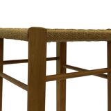 Vintage plant stand stool 1960s in oak with woven seat