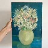 tableau / huile sur toile nature morte bouquet coloré années 50
