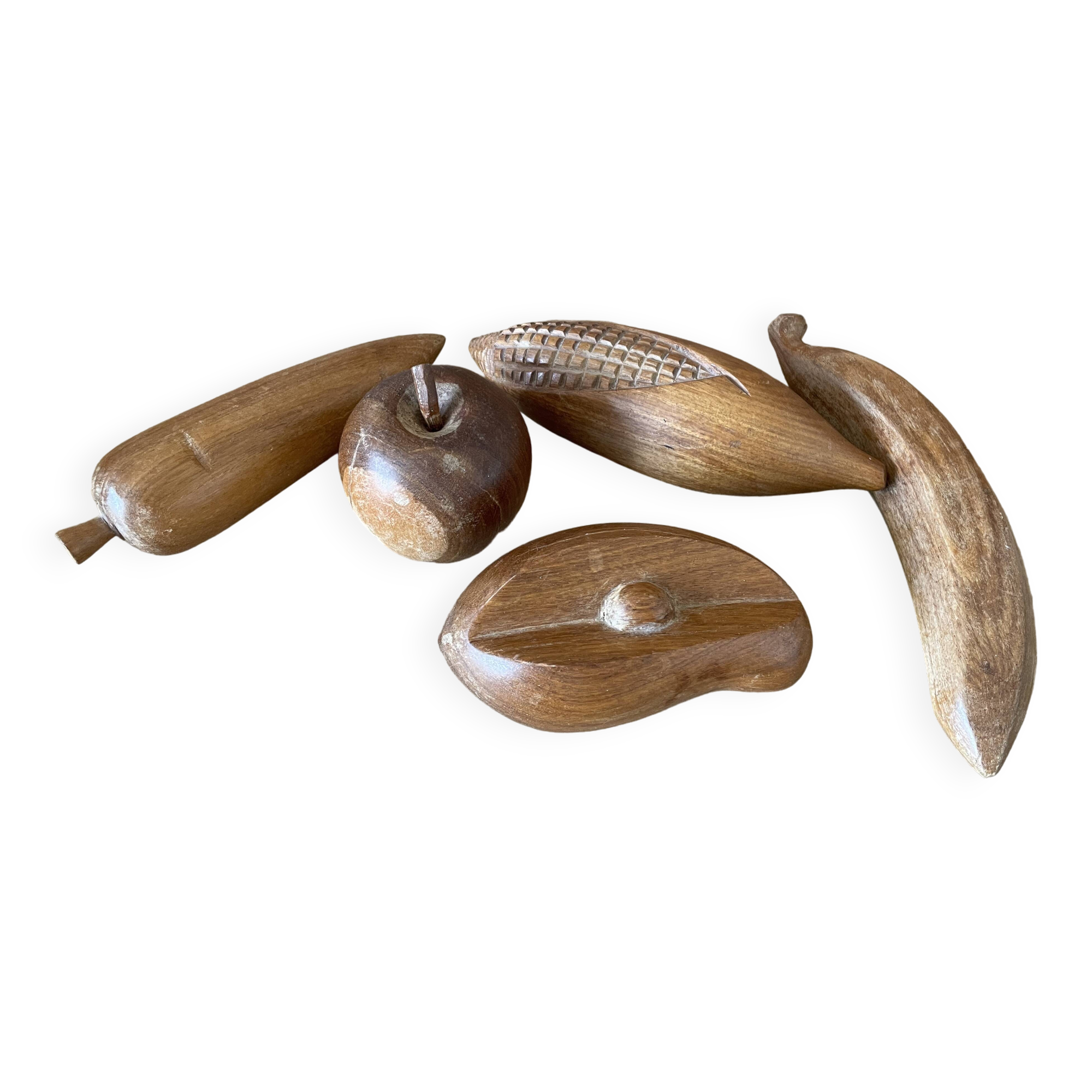 Lot of carved wooden fruits