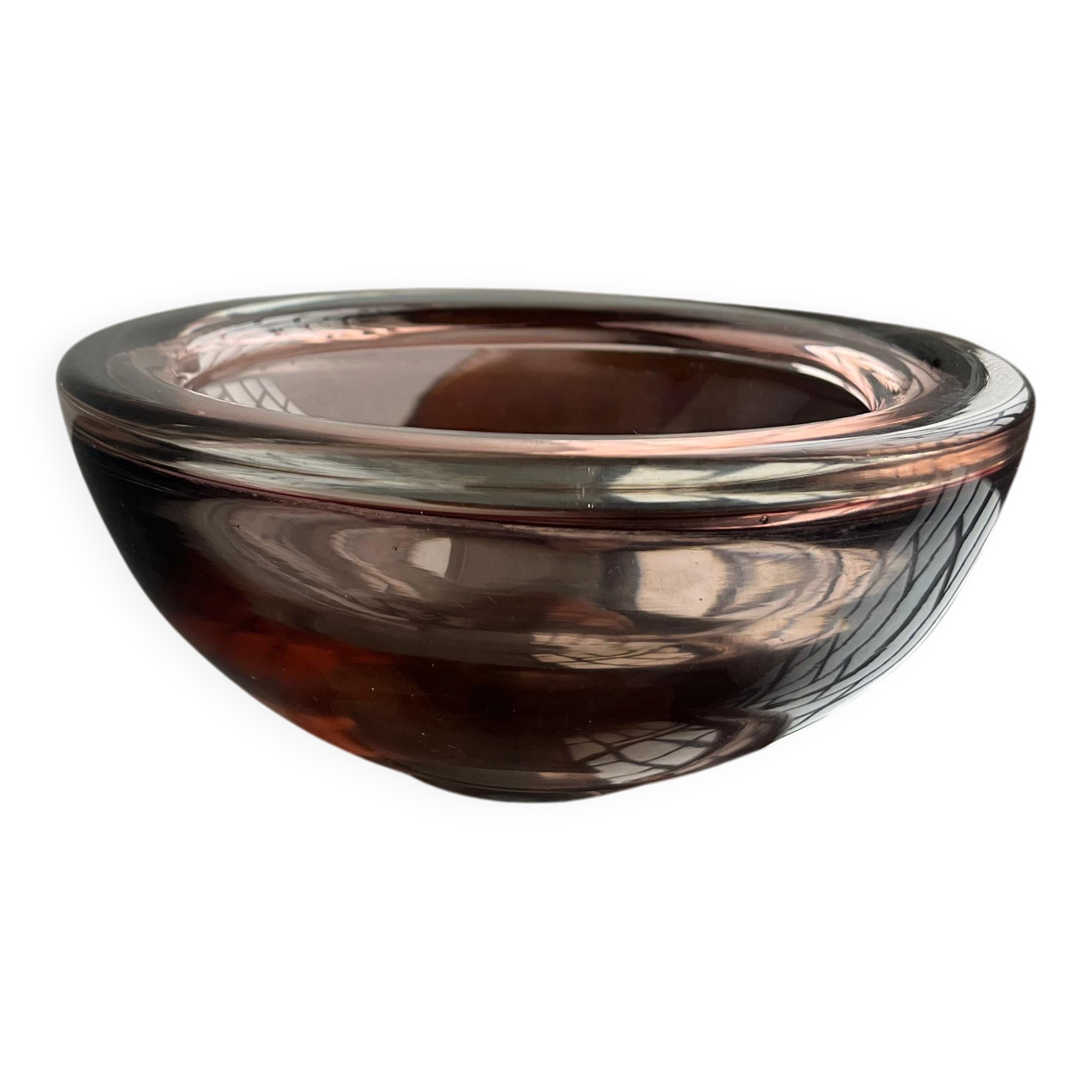 Bol en verre de Murano vintage, accent de table basse, bibliothèque, couleur violet clair.