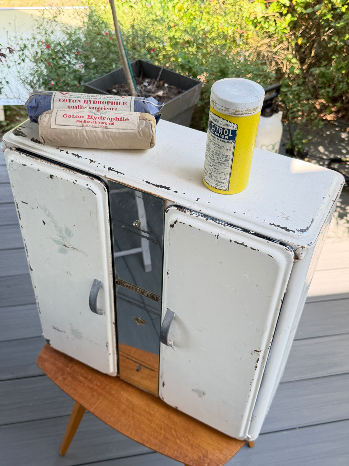 Vintage white metal medicine cabinet