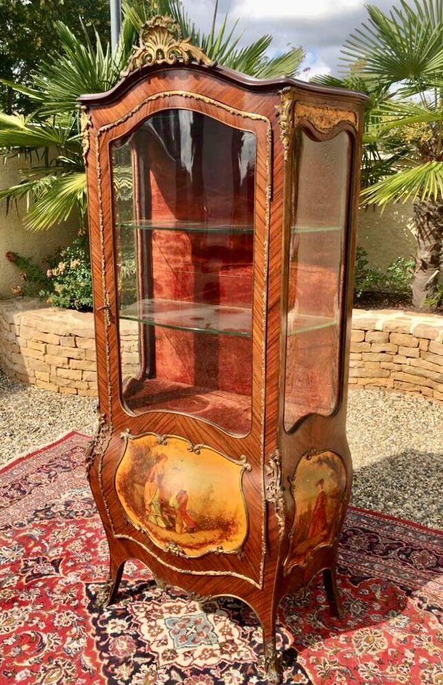 Display Case in Marquetry & Martin Varnish Napoleon III Louis XV Style