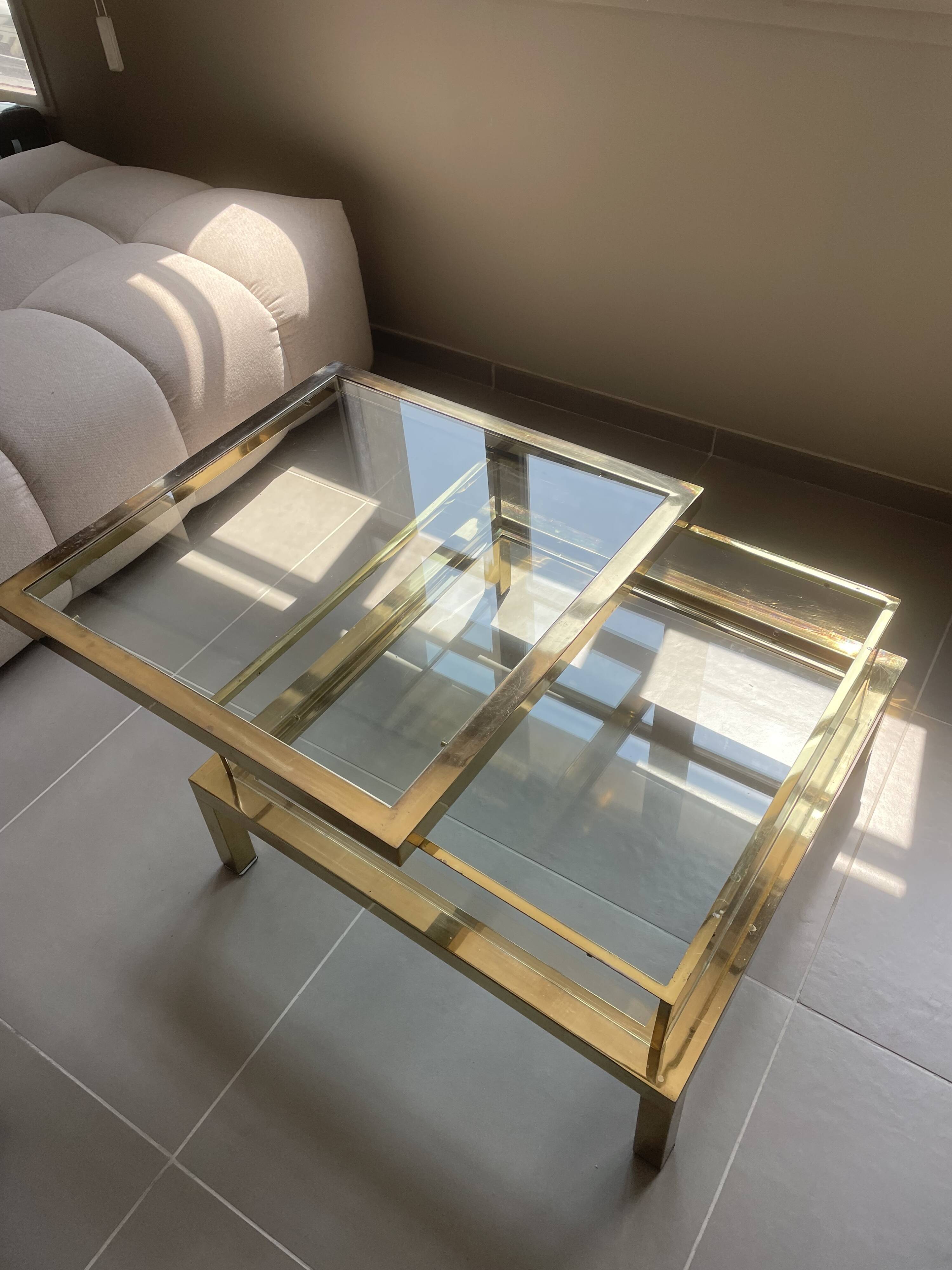 Vintage 1970s coffee table brass chrome Maison Jansen style with a top cover.