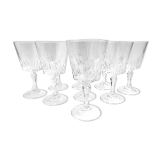 Set of 9 vintage Arcques crystal white wine glasses