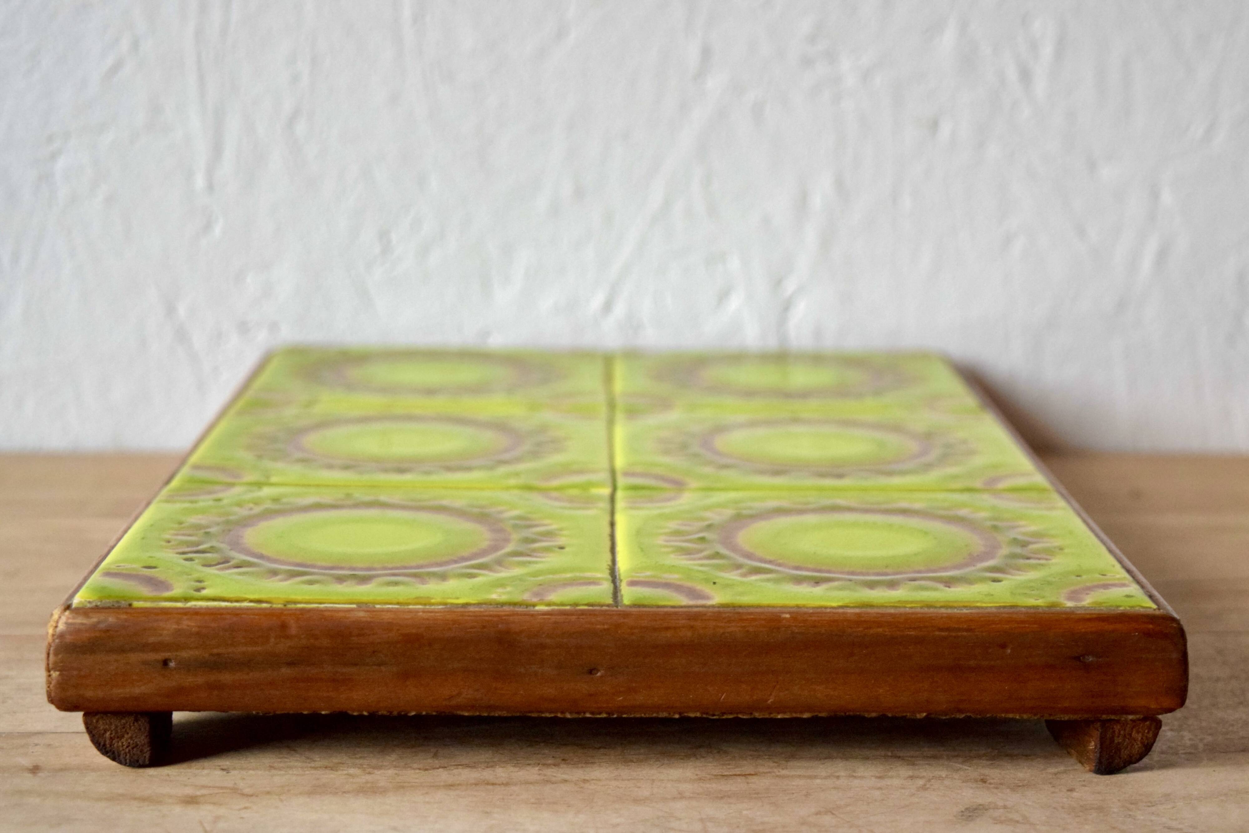 Large vintage glazed ceramic trivet
