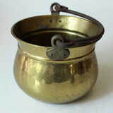 Brass planter with iron handle, vintage from the 1960s