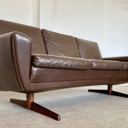 Vintage retro danish mid-century g. thams 3 person sofa in brown leather