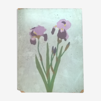 Peinture bouquet d'iris vintage