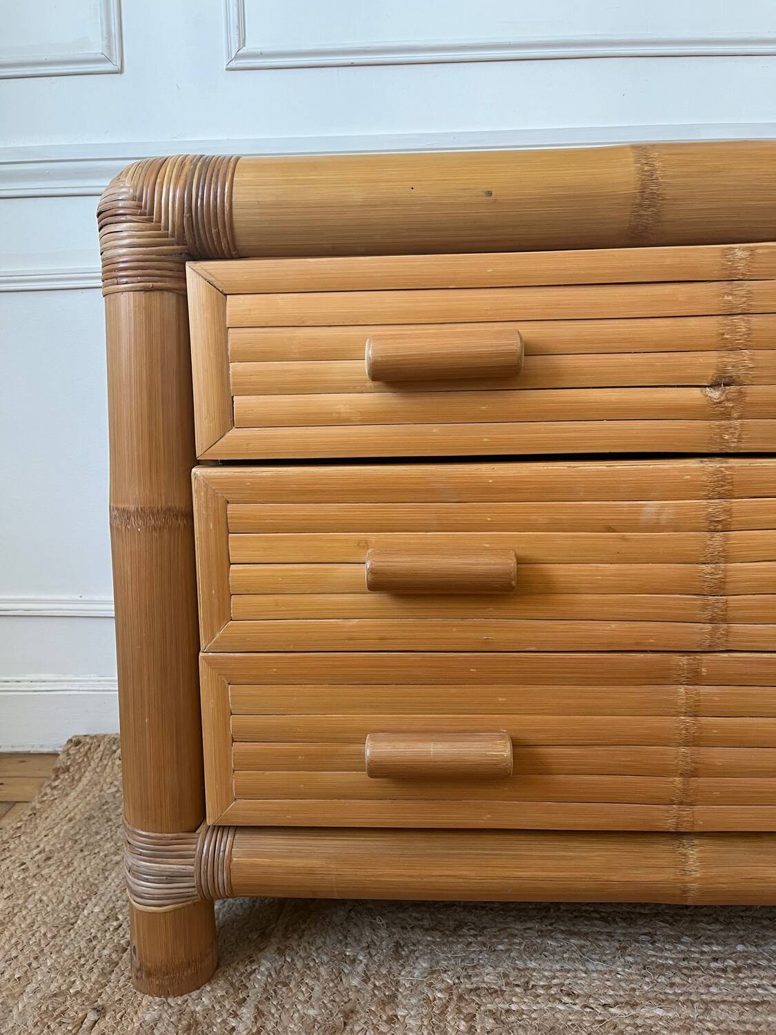 Commode italienne en bambou et rotin