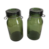 Pair of thick glass jars Bleach