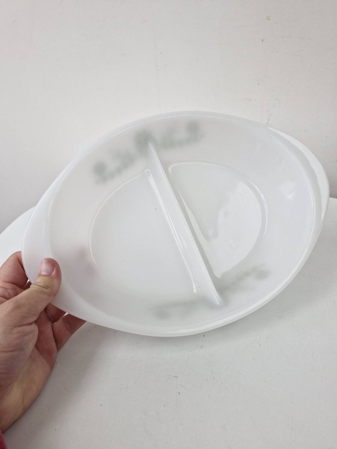 Glasbake usa hollow oven dish compartmented 2 parts vintage daisy green