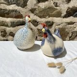 Signed ceramic hen and guinea fowl