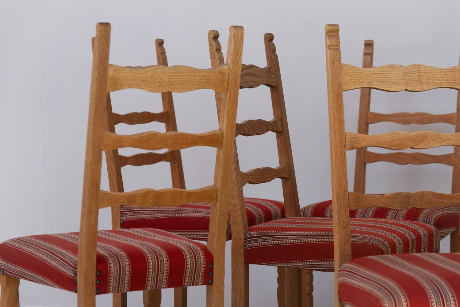 Vintage danish brutalist ladder back oak dining chairs