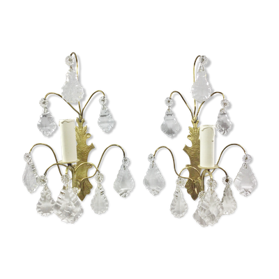 Paire d'applique bronze et cristal 1 lumière