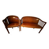 Banquette art deco restaurée et fauteuil assorti