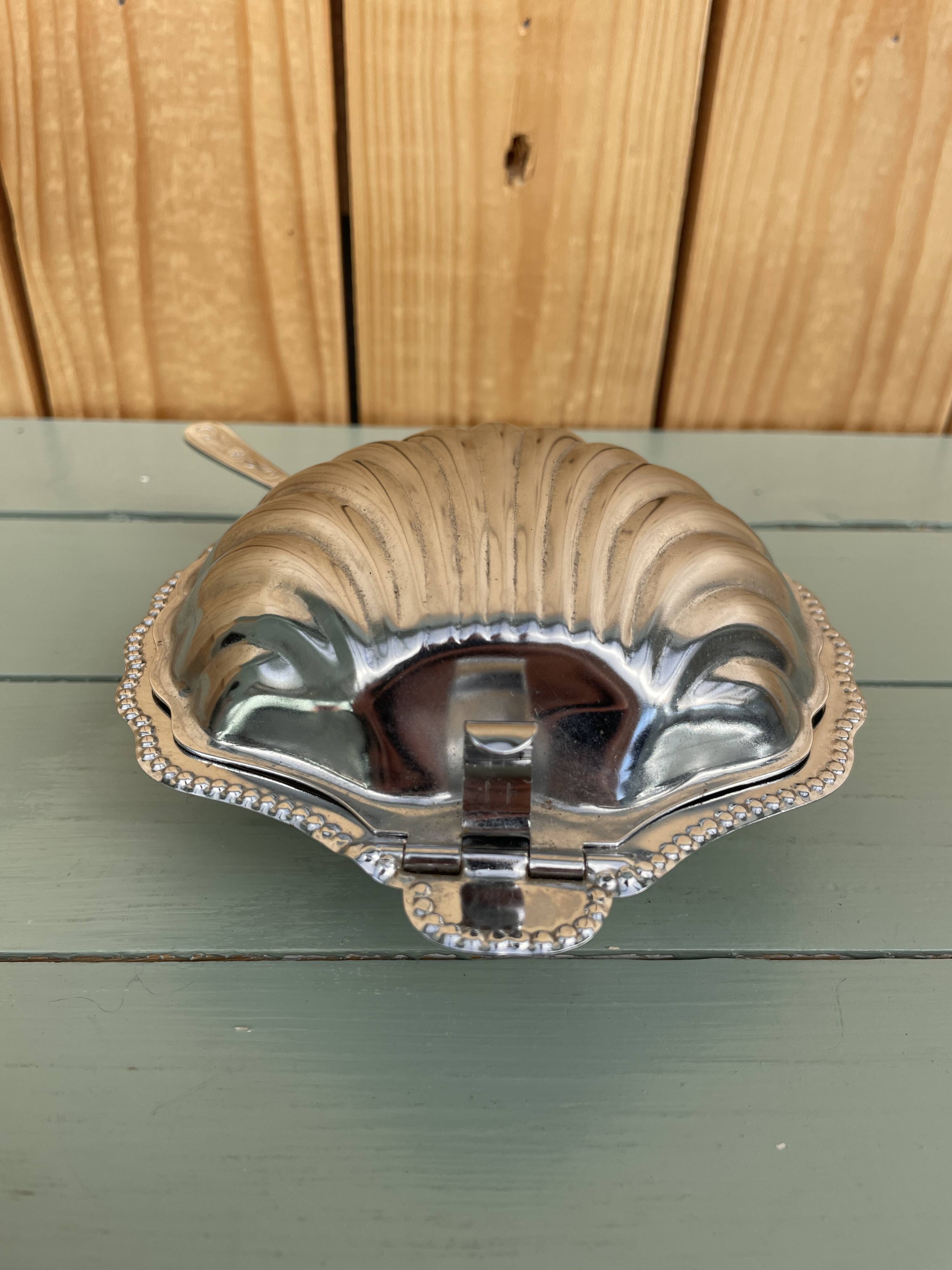 Beurrier vintage coquillage en métal argenté – élégant et original