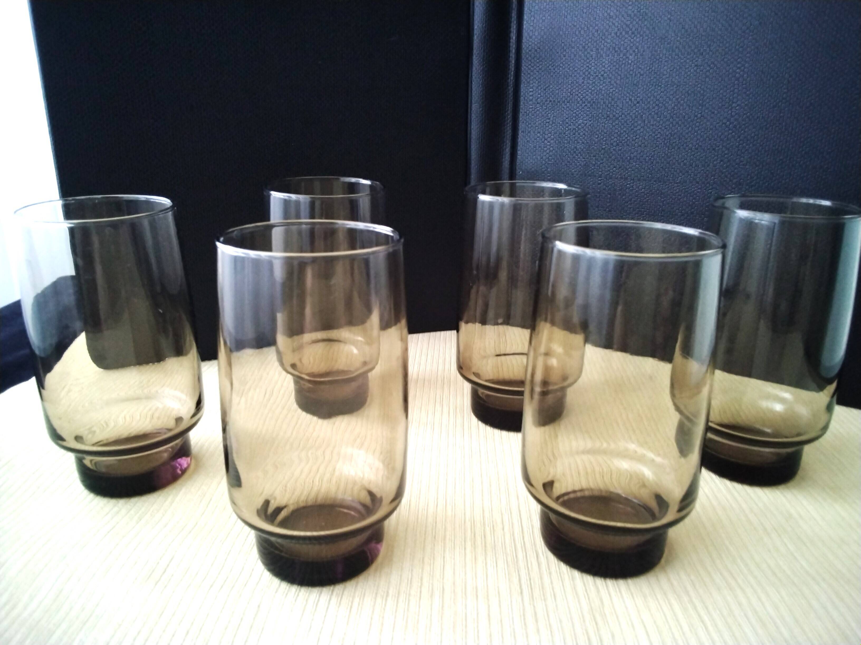 6 Luminarc Smoke-Colored Orangeade Glasses from the 60s and 70s