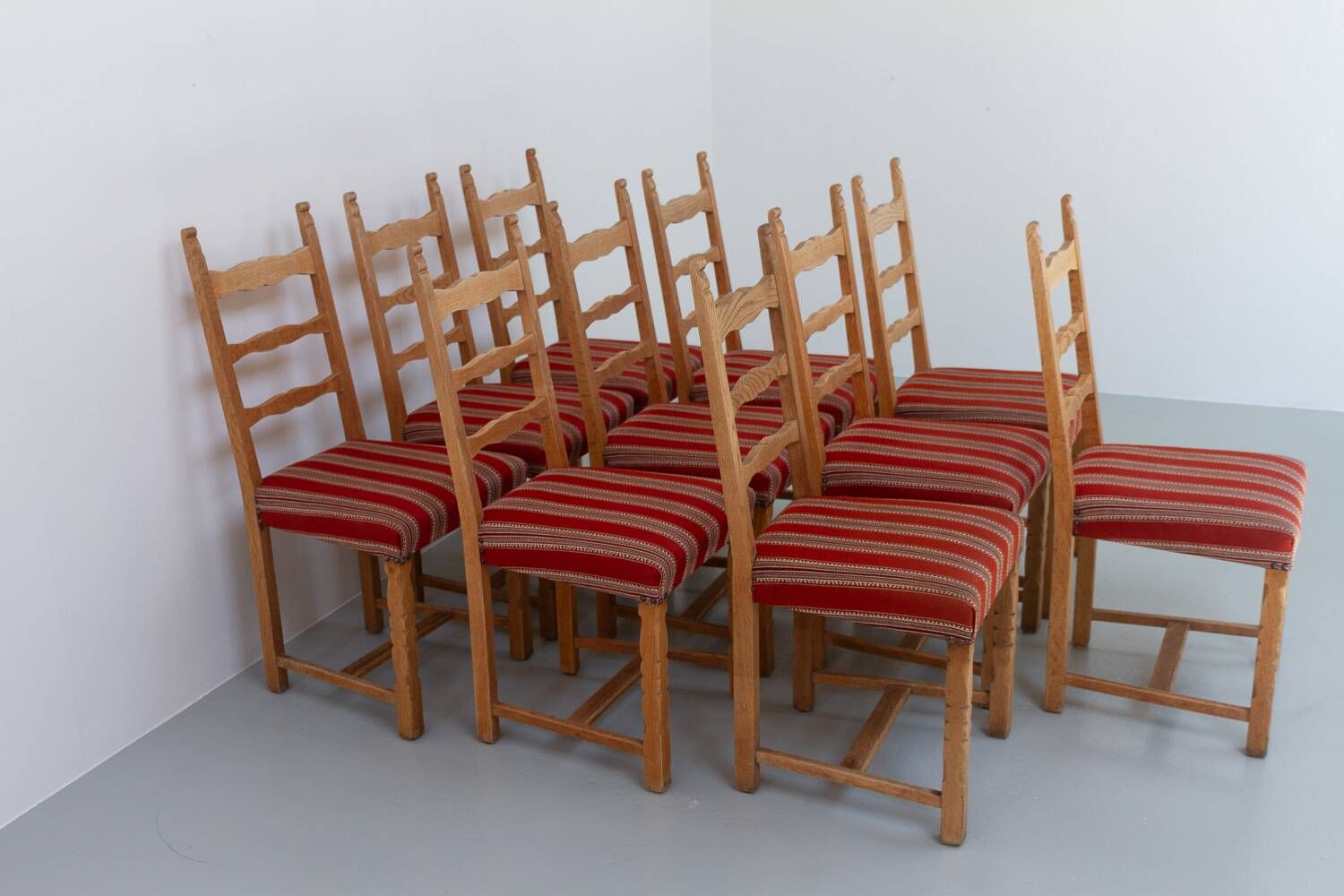 Vintage danish brutalist ladder back oak dining chairs
