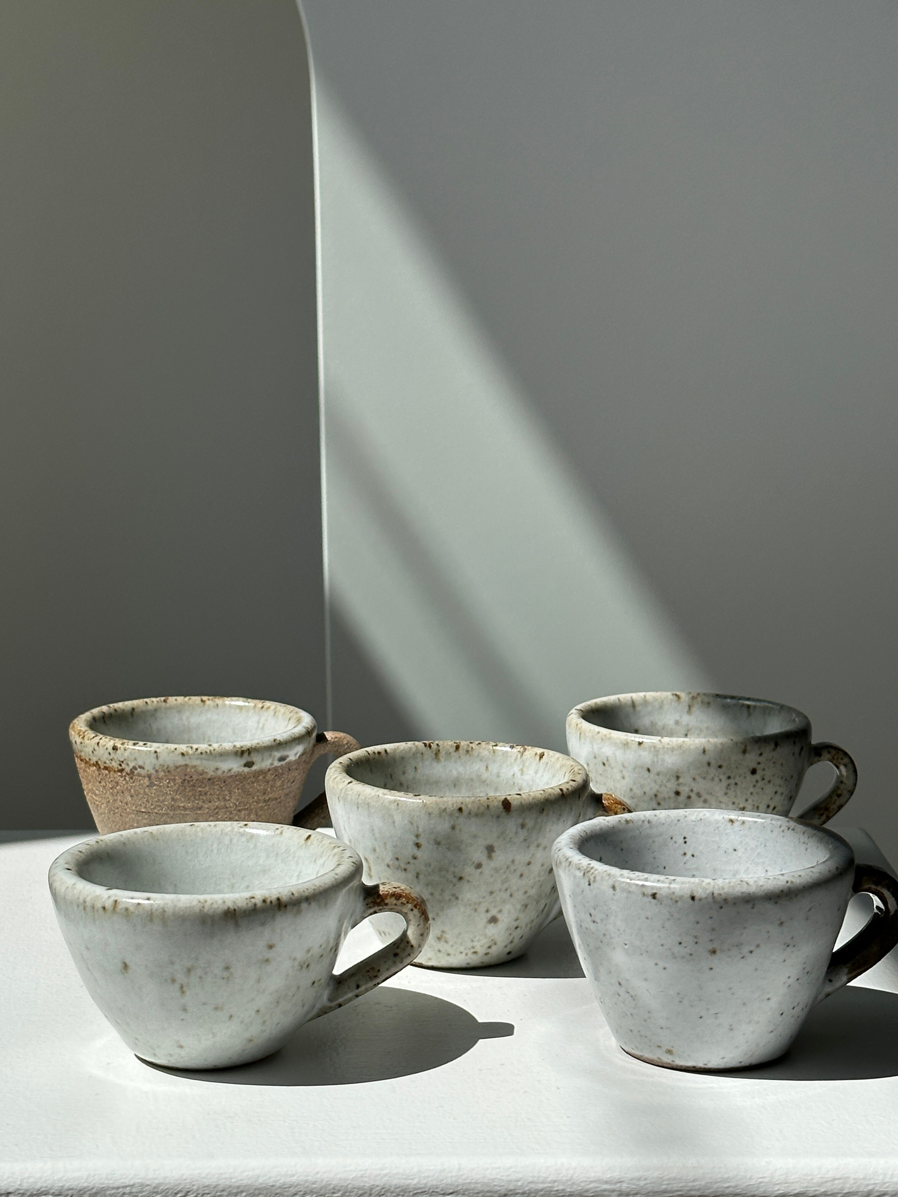 Set of 5 Indonesian ceramic handle coffee cups