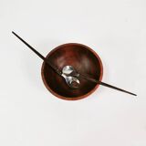 Bol et cuillères à salade minimalistes en teck du milieu du siècle Danemark années 1960.