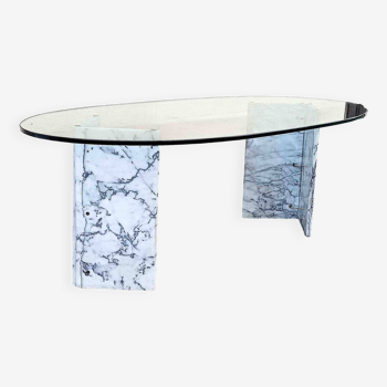 Table à manger marbre et verre 8 à 10 personnes années 70 longueur 209,5 cm