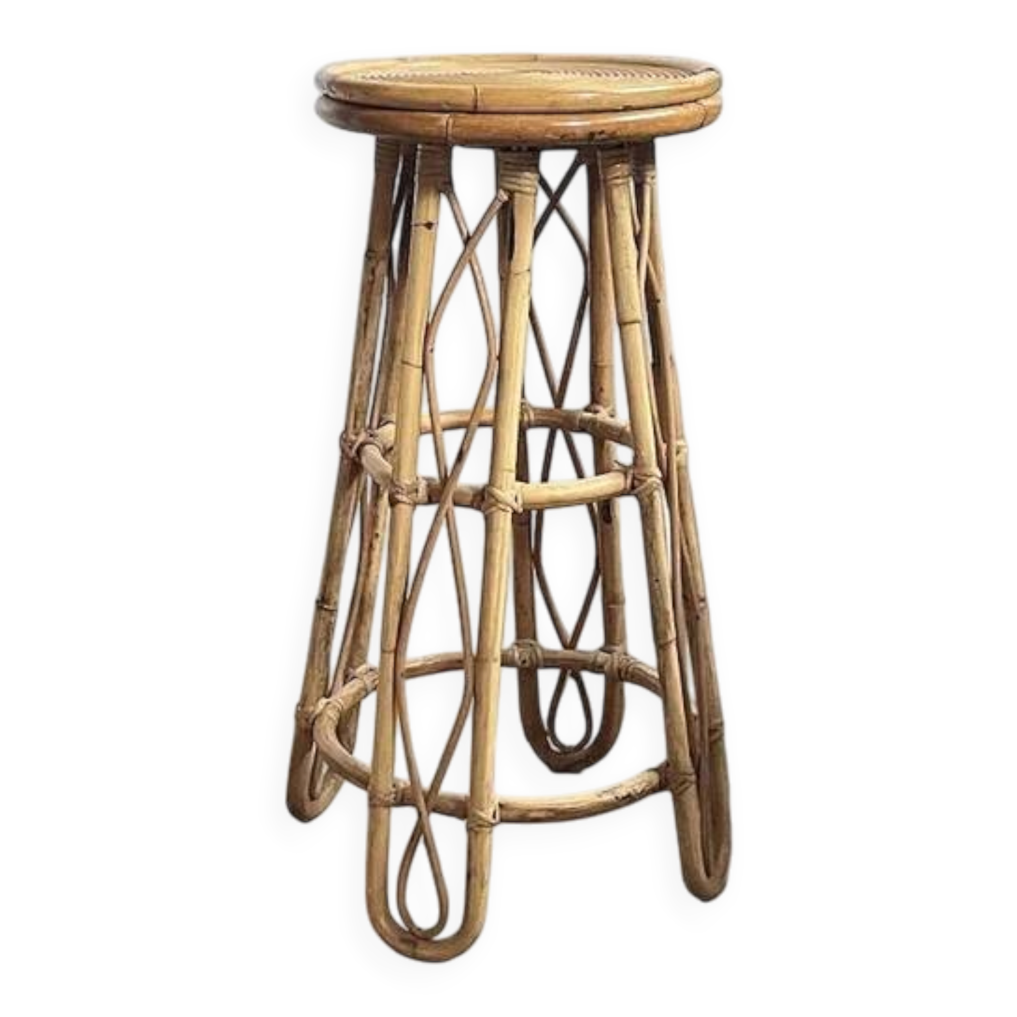 Vintage sculptural rattan bar stool, Japan, 1970s
