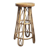 Tabouret de bar sculptural en rotin vintage, Japon, années 1970