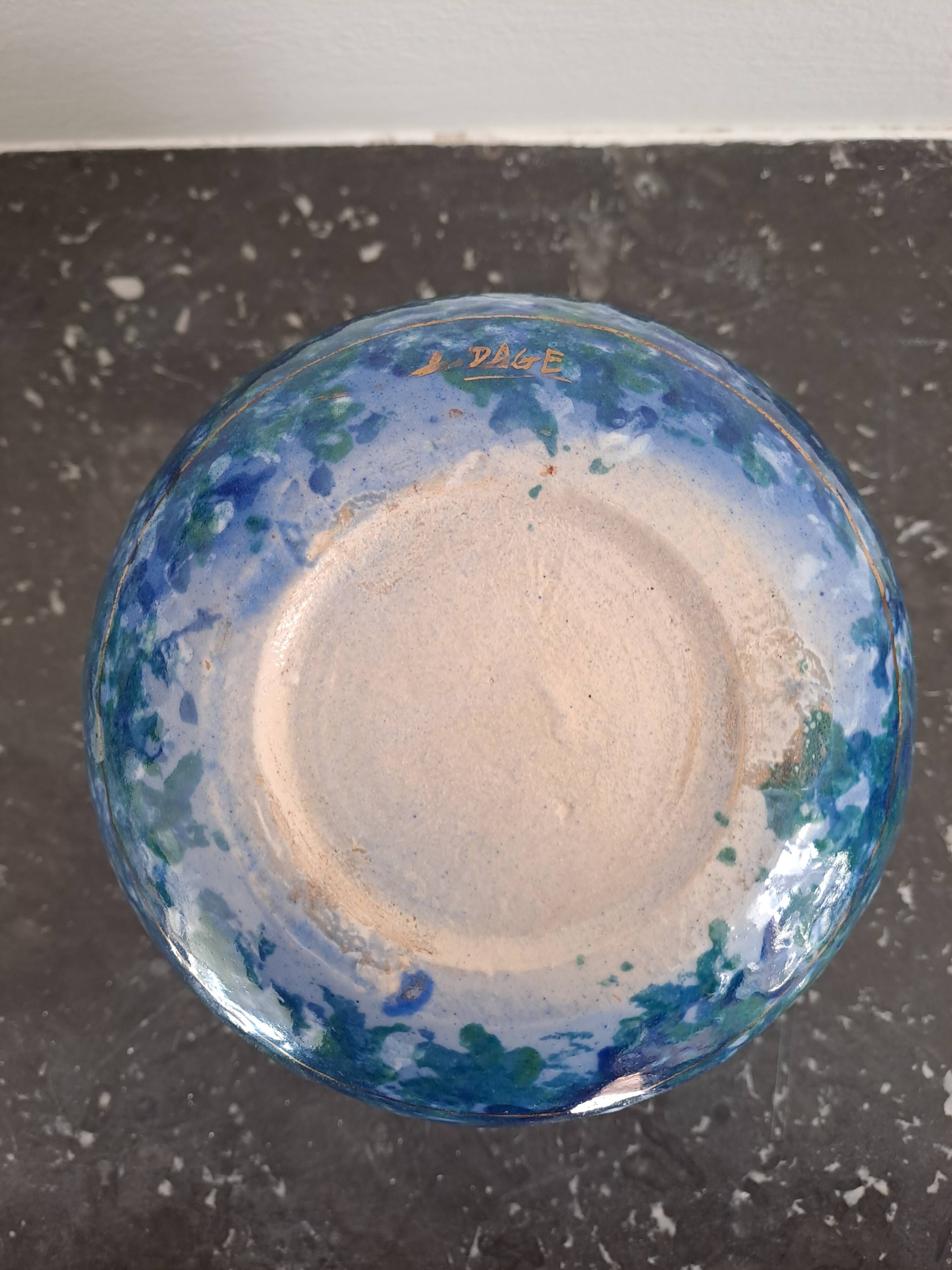 Vase signed Louis Dage, 1920s or 1930s, marbled blue-green effect and gilding