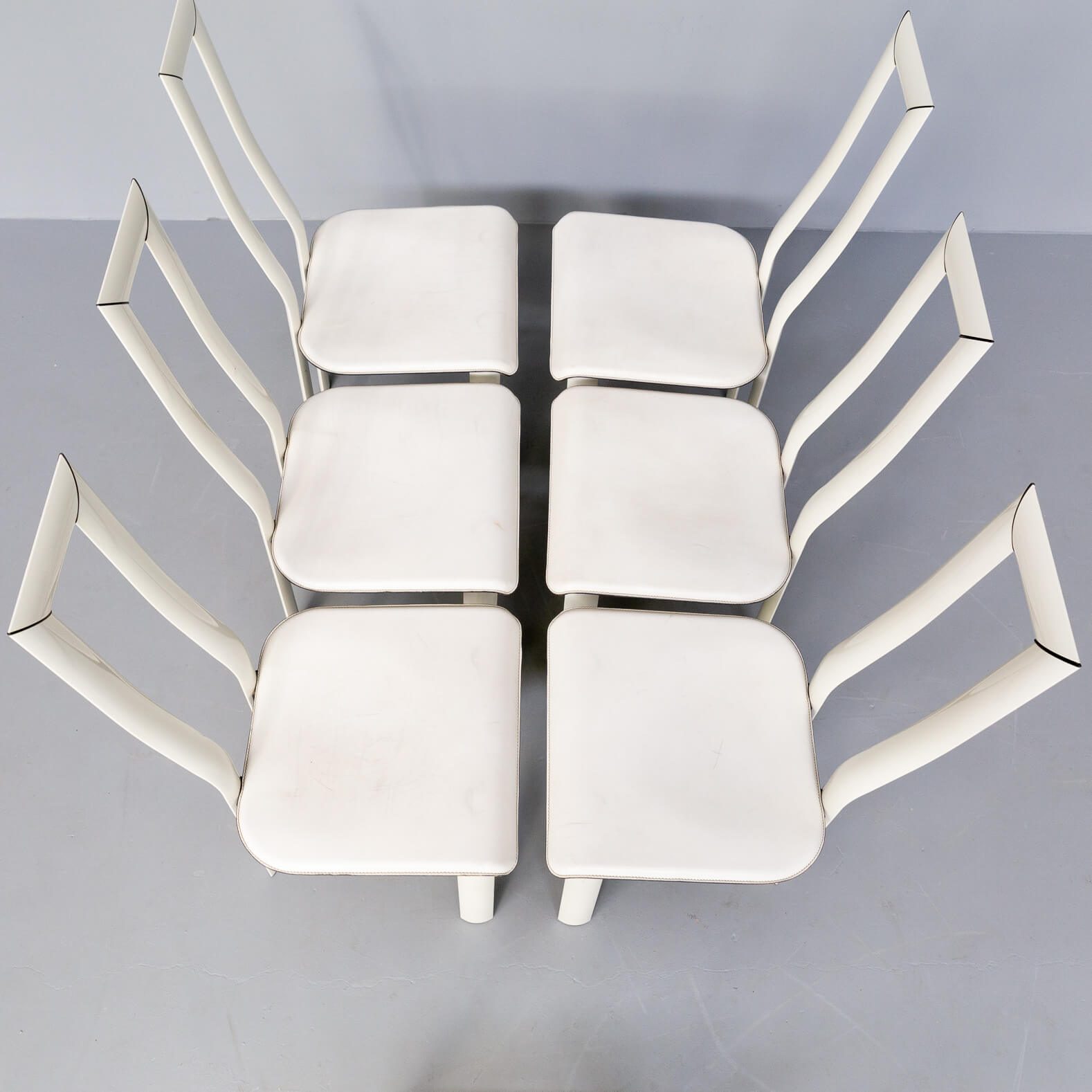 Antonello Mosca ‘royal’ white leather high back chairs for Ycami set/6
