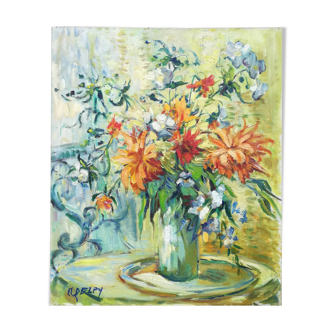 Huile sur toile "bouquet de fleurs" signée M. Delpy