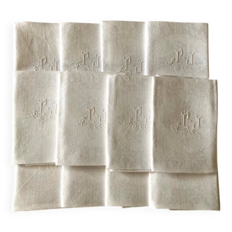12 serviettes monogramme PJ