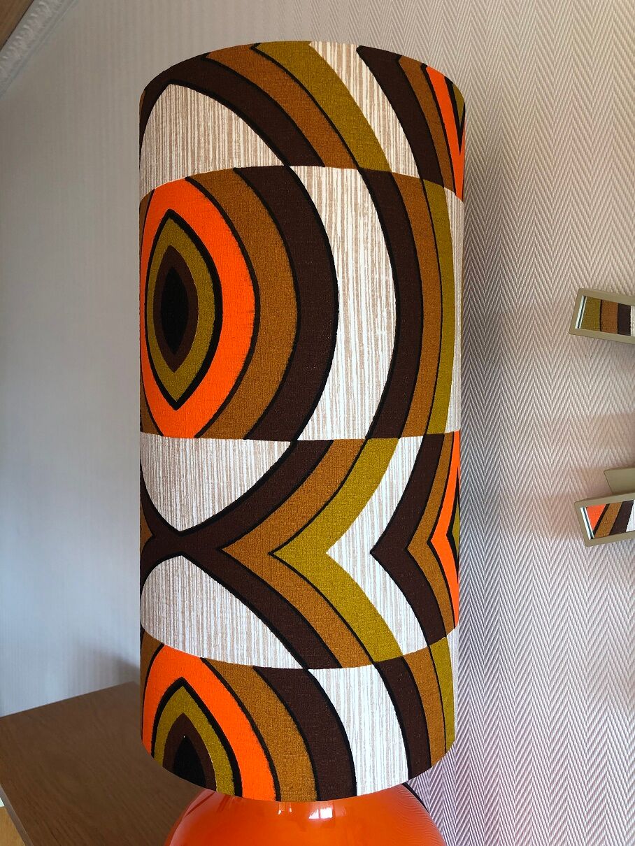 Orange opaline table lamp and vintage fabric