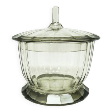 Art Deco bonbonniere, olive crystal, Bohemia, Czech Republic, 1930s