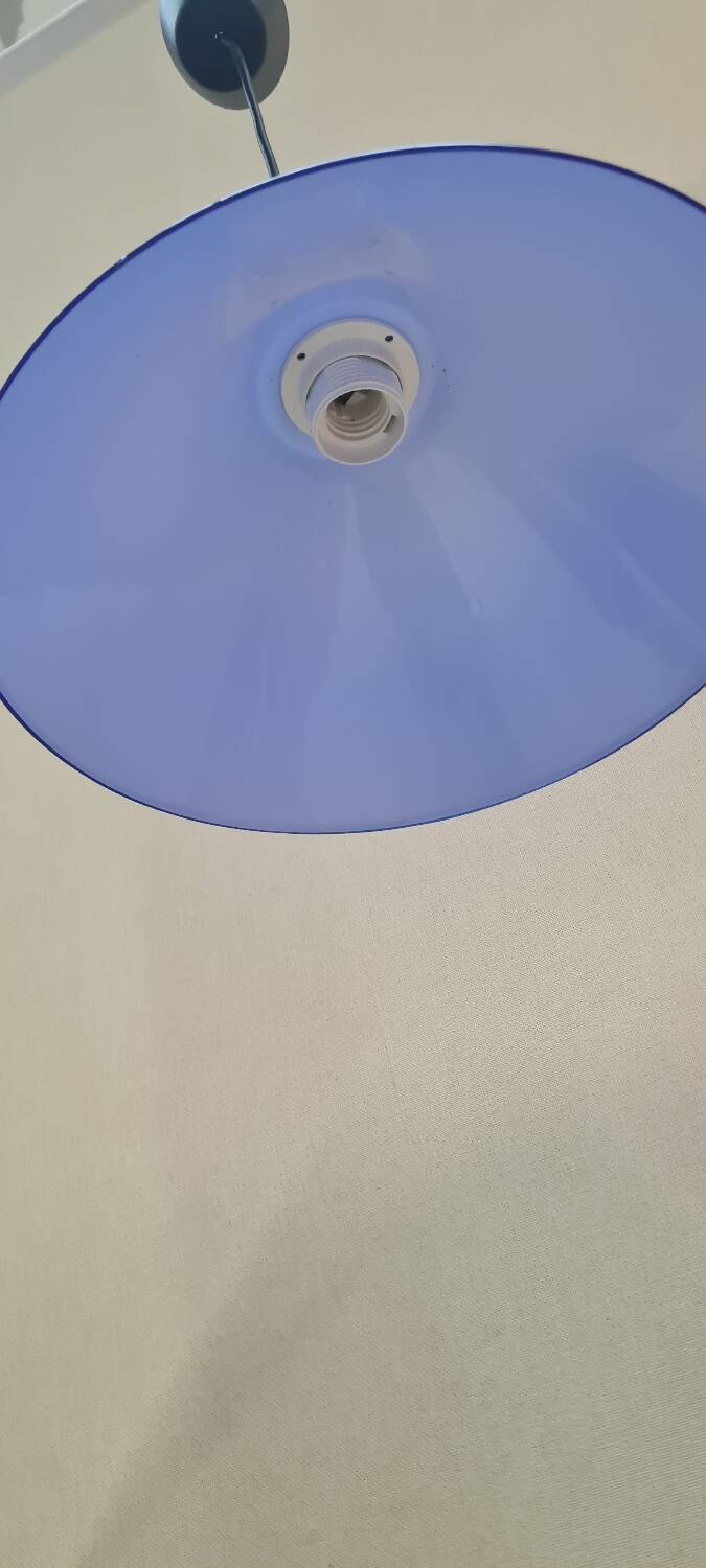 Conical pendant light in blue opaline glass