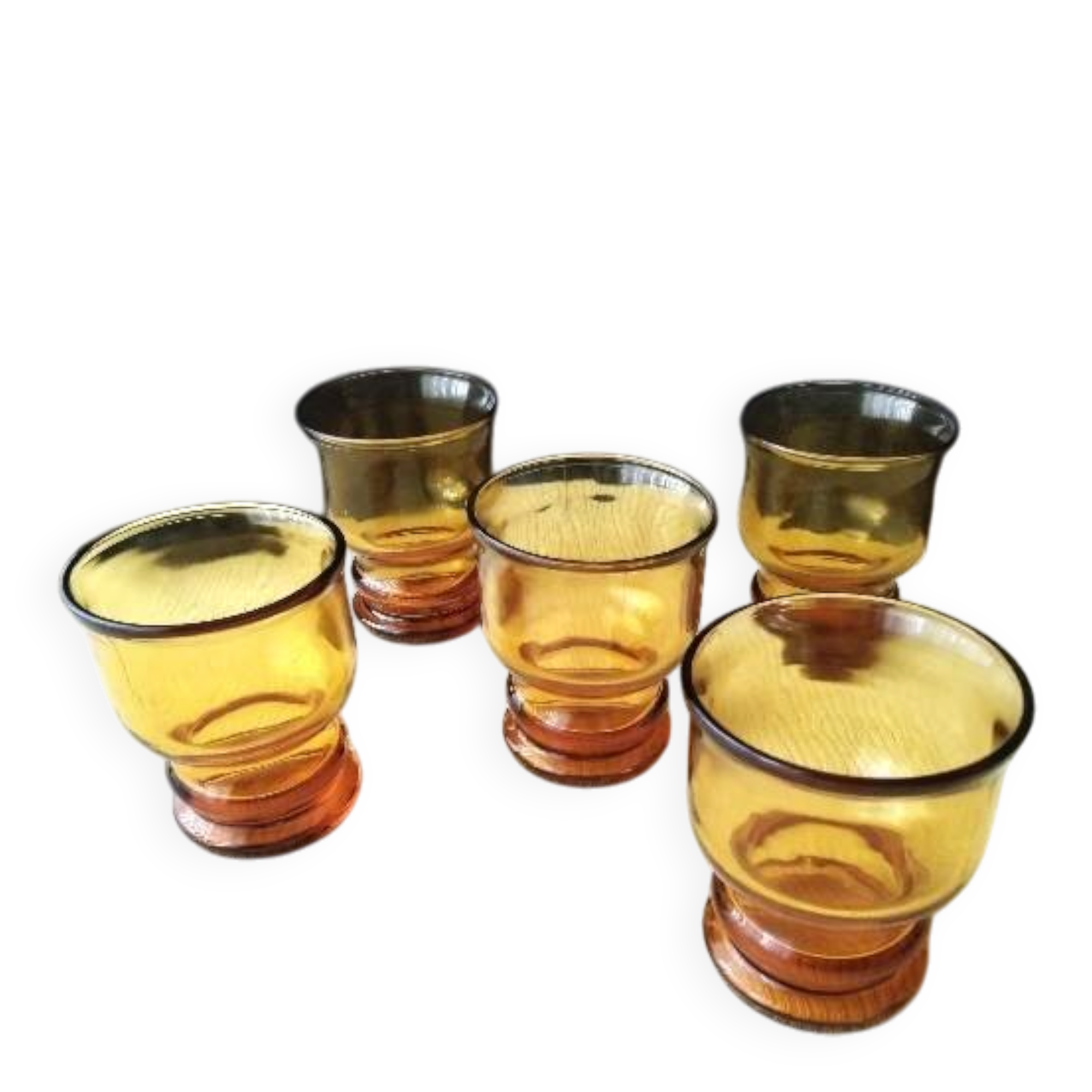 5 vintage amber glass goblets