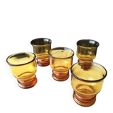 5 vintage amber glass goblets