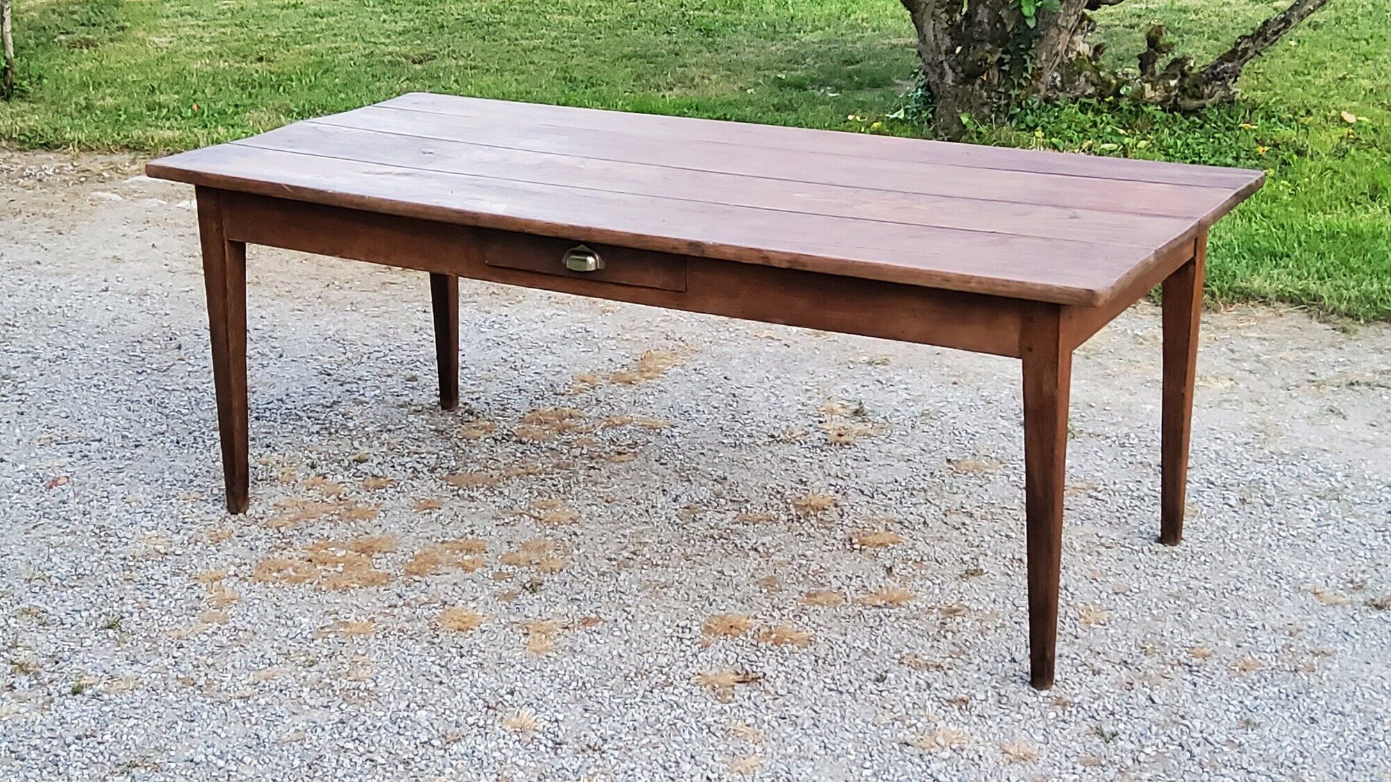 Oak farmhouse table nineteenth century feet spindles 2 drawers 199cm