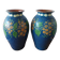 Pair of Primavera vases in blue ceramic with plant decoration 1920-1930