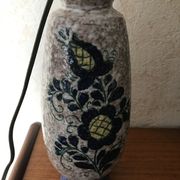 Pied de lampe en grès décor floral bleu nuit