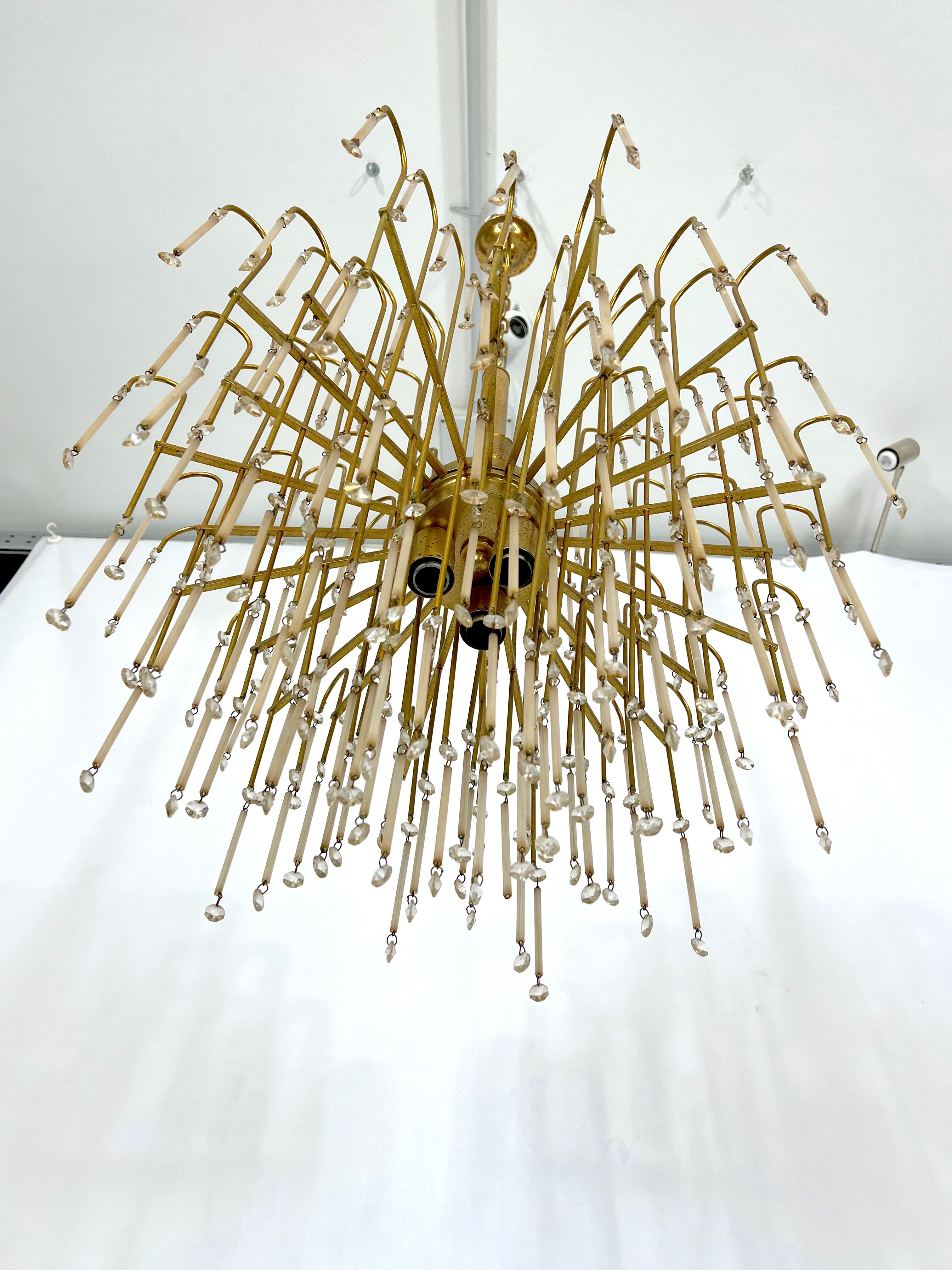 Mid-century, Italian brass and glass chandelier from 70s