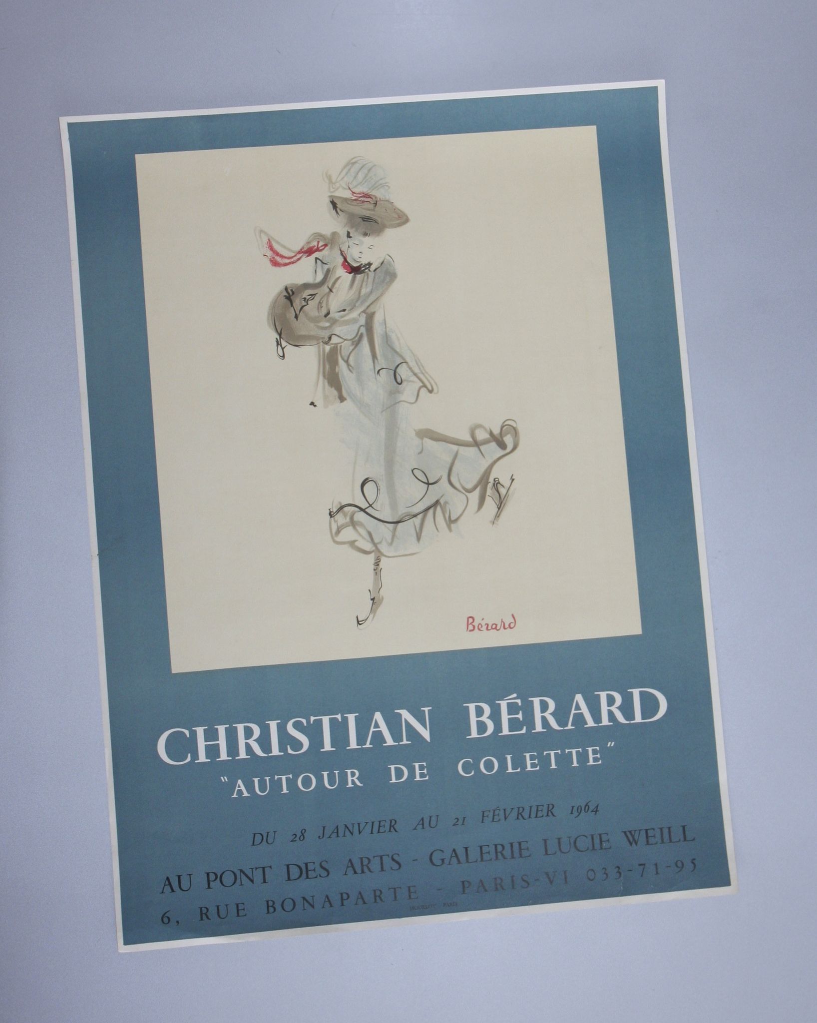 Poster christian bérard for the exhibition "autour de colette", lithograph mourlot, 64 x 47 cm.
