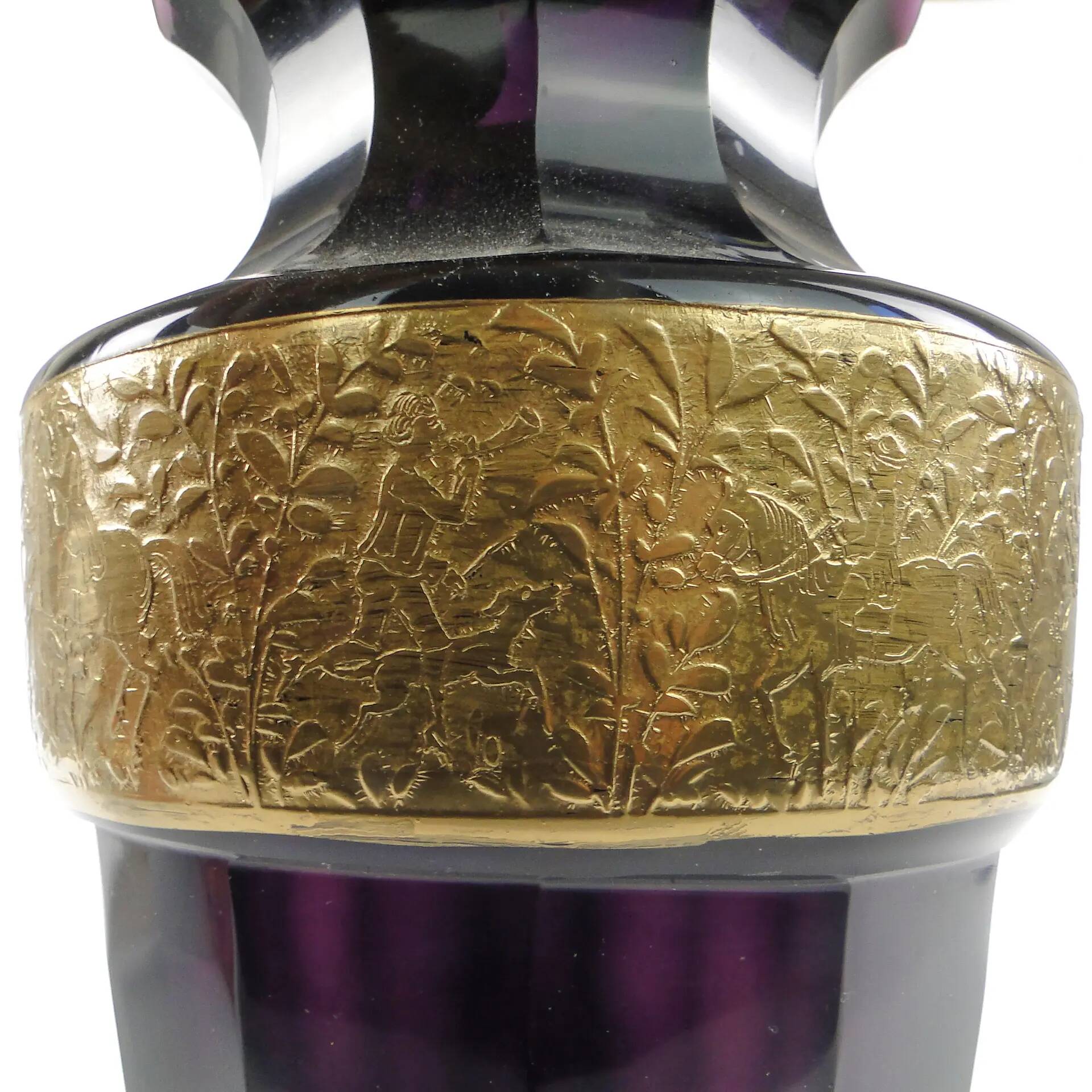 Art Deco vase, manganese glass, oroplastic, Czechoslovakia, 1930s