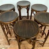 Série de 6 anciens tabourets de bar bistrot en bois courbé vintage