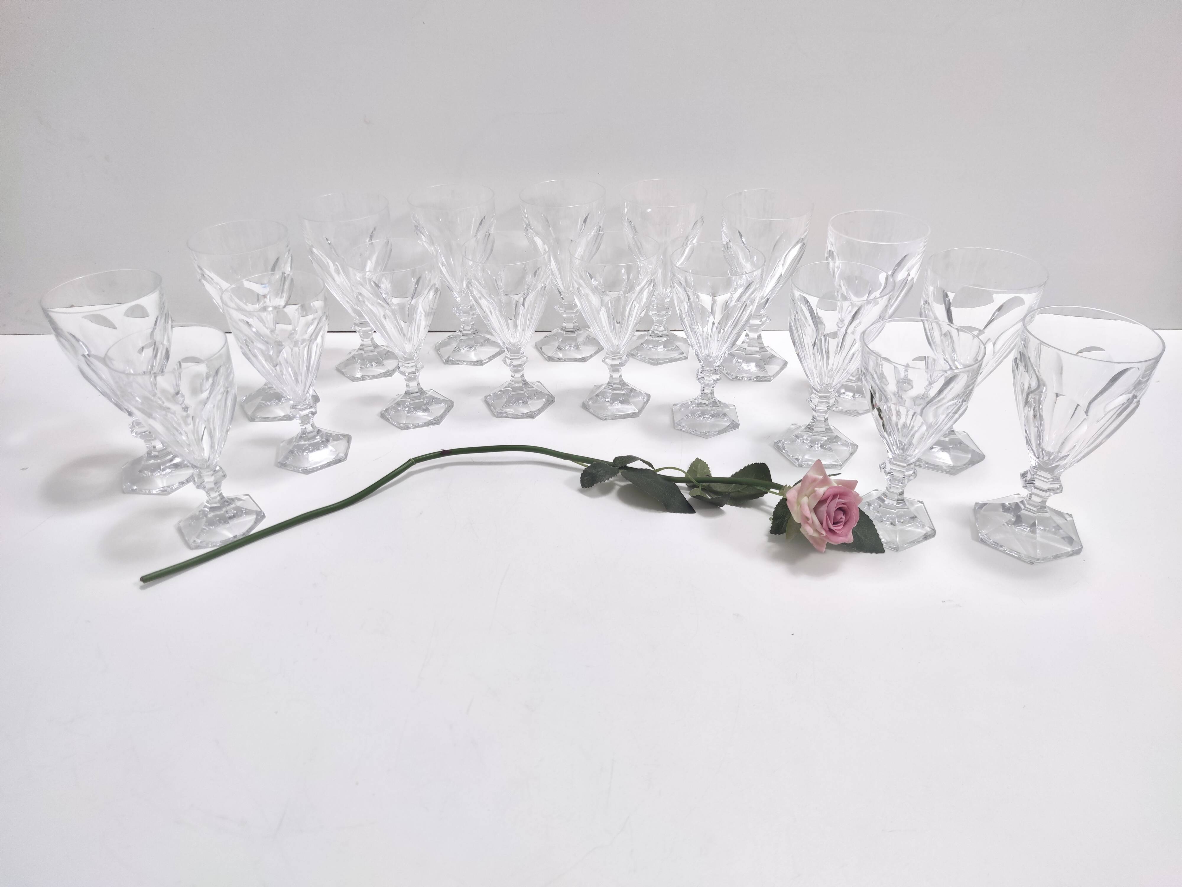 Postmodern Set of Eighteen Solid Crystal Drinking Glasses by Kosta Boda, Sweden