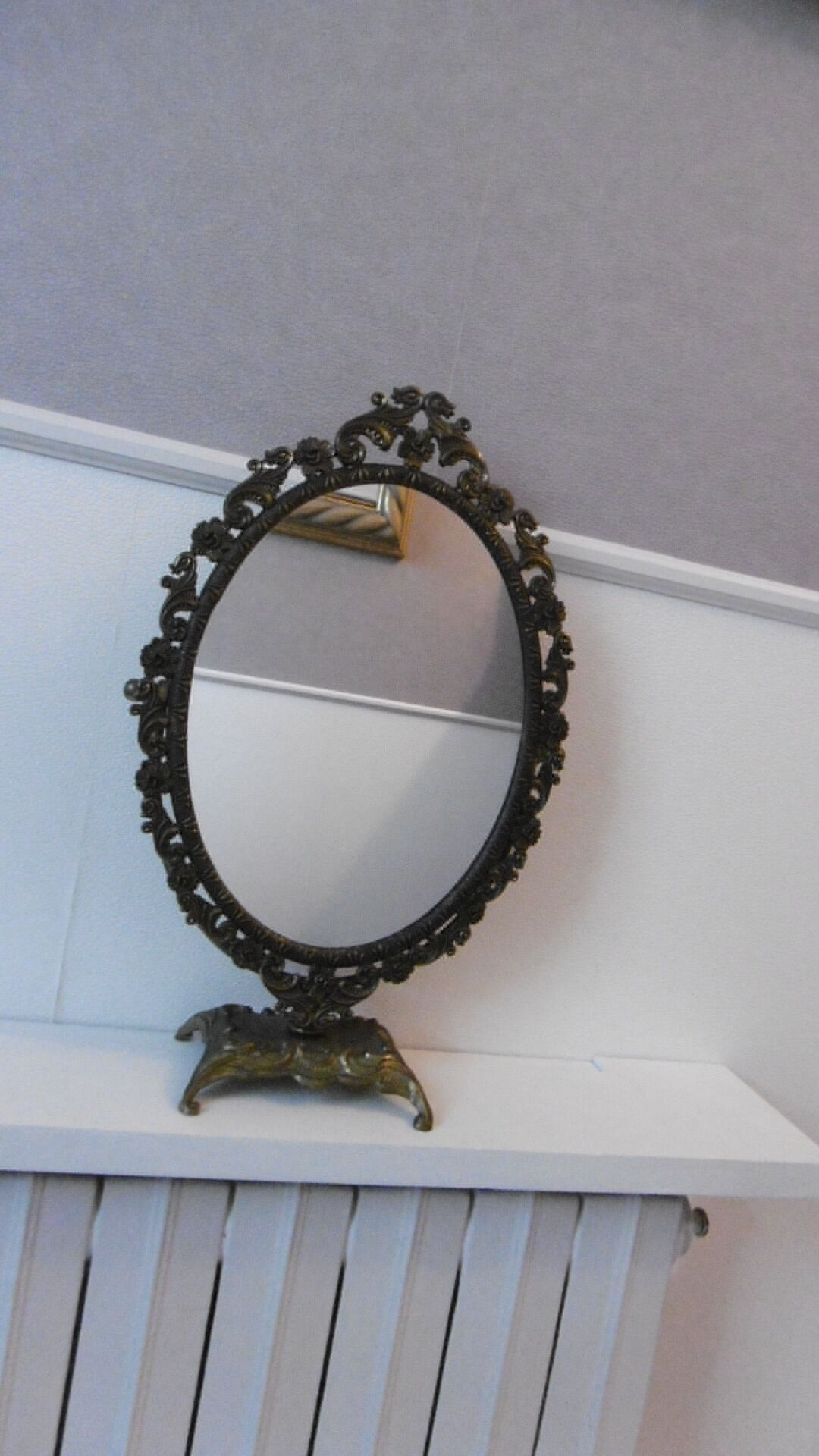 Psyche table mirror on brass stand