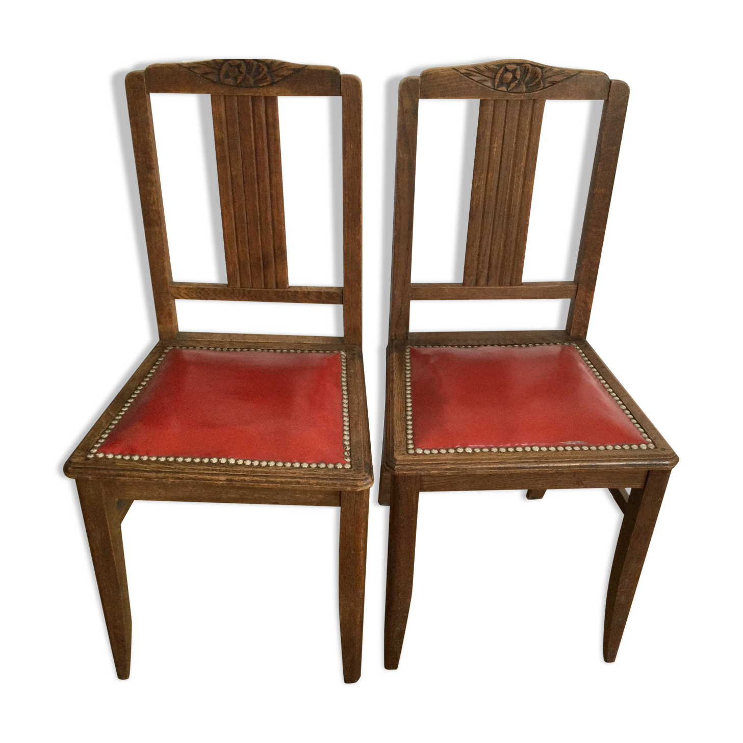 Set of 2 vintage red wooden chairs