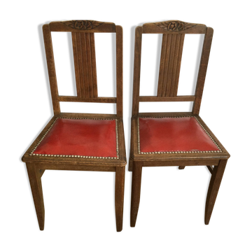 Set of 2 vintage red wooden chairs