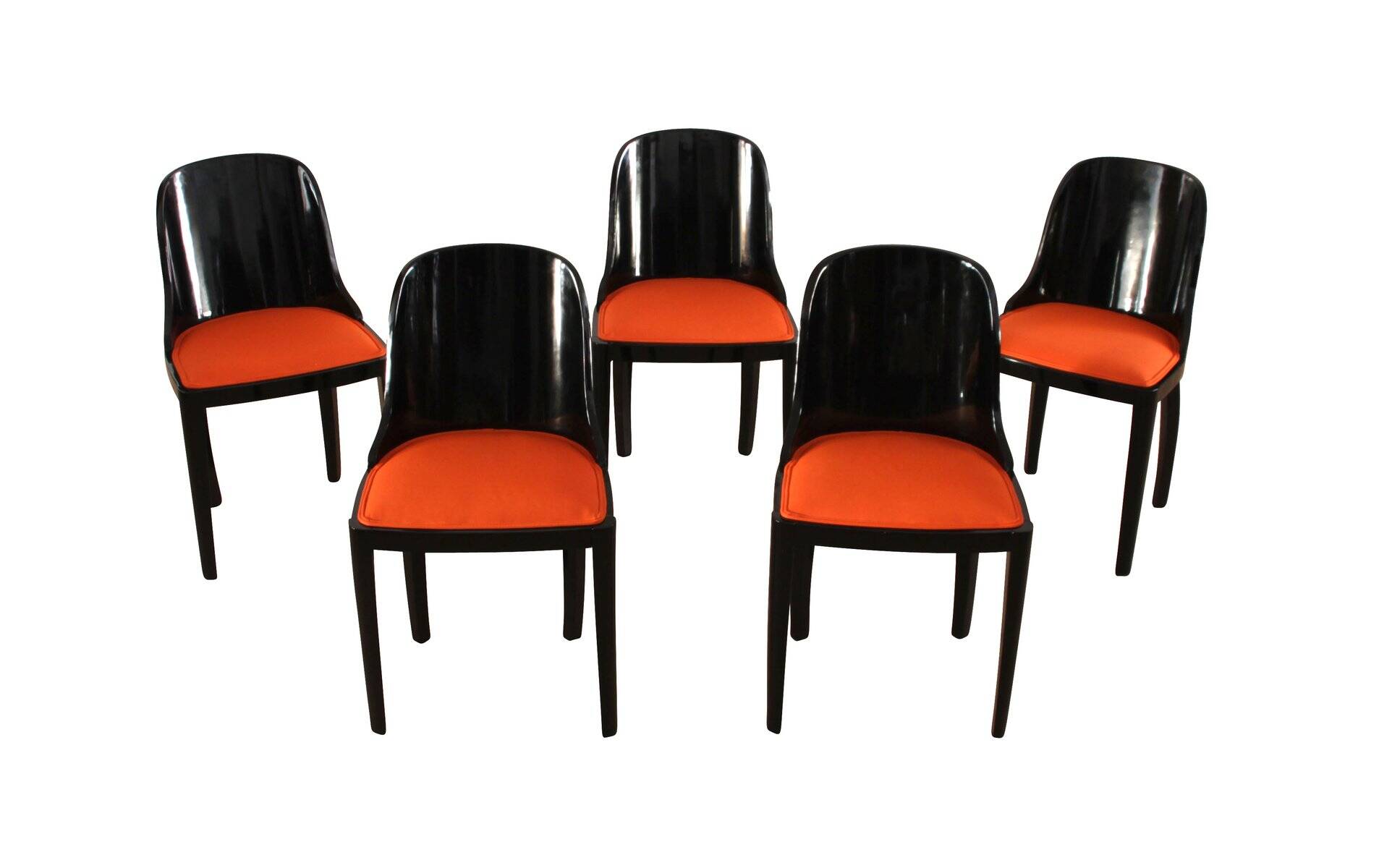 Art Deco Chair in Ebonized Wood, Orange Fabric, France, 1930