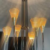 Lustre vintage en laiton et rigitulle 6 feux