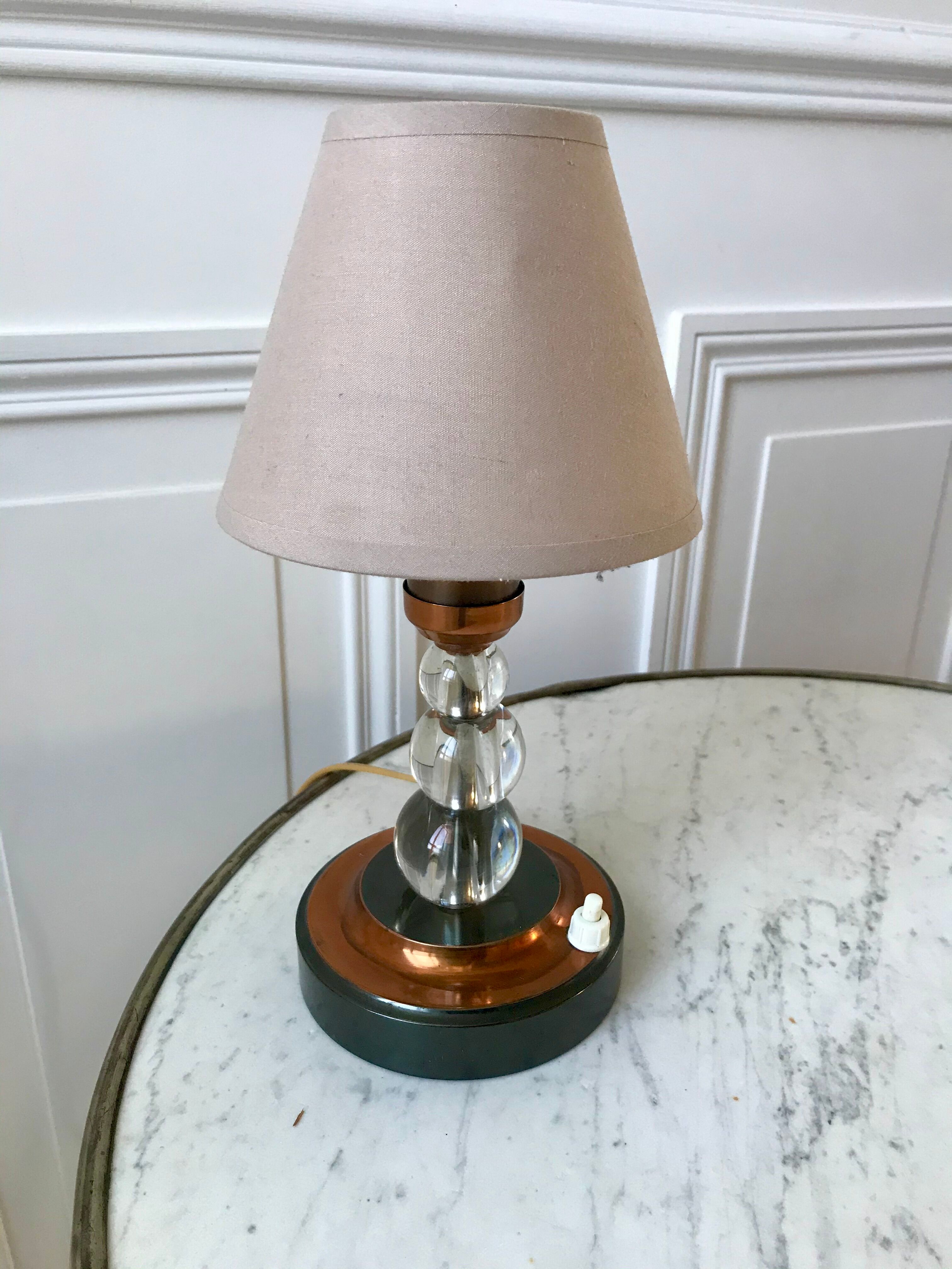 Lampe à poser en cuivre et verre art déco années 30